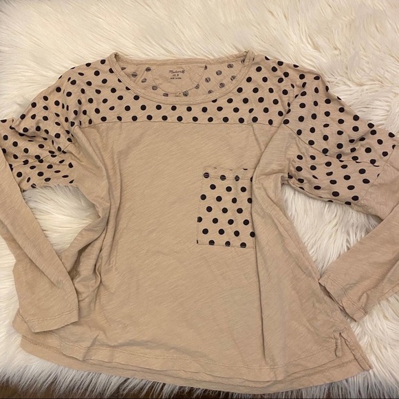 Madewell cream polka dot long sleeve shirt small - Picture 3 of 7